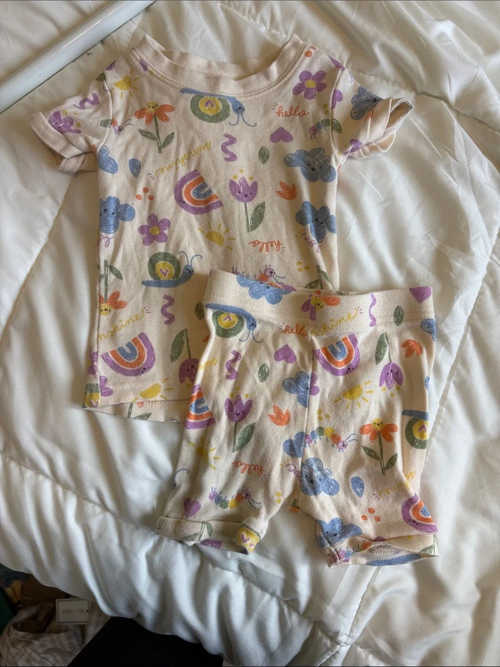 Old Navy Pastel Pink Floral & Rainbow Kids Pajama Set